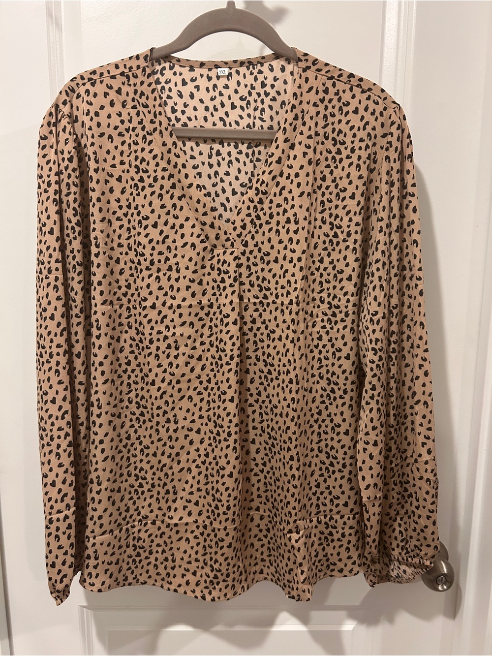 Women's Taupe Leopard Print V-Neck Blouse